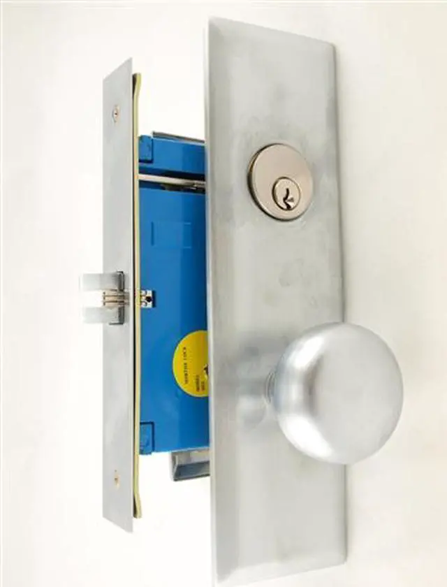 Alt view image 2 of 3 - Marks New Yorker 7NY10DW/26D, Satin Chrome Right Hand Mortise Lock Knob Vestibule Function Always Locked Storeroom Latch Only 2-3/4" Lock Set, Screwless Knobs Thru Bolted Lockset