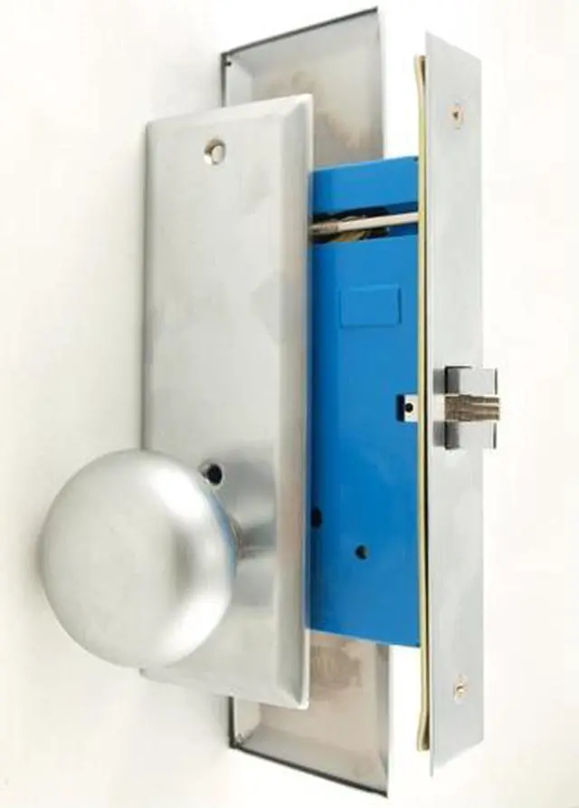 Alt view image 3 of 3 - Marks New Yorker 7NY10DW/26D, Satin Chrome Right Hand Mortise Lock Knob Vestibule Function Always Locked Storeroom Latch Only 2-3/4" Lock Set, Screwless Knobs Thru Bolted Lockset