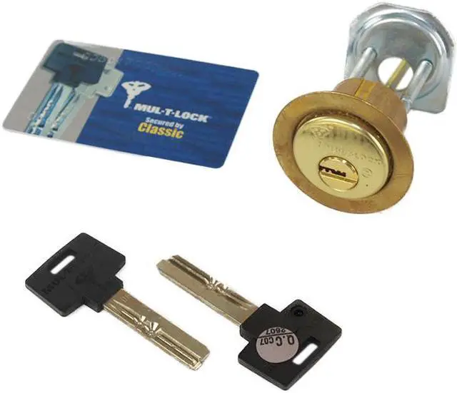 Alt view image 5 of 5 - Mul-t-lock, RIM1VT-05, Brass, Solid Brass Replacement 1-1/8" Rim Cylinder Lock For Jimmy Proof Deadlock, HIGH SECURITY, 006 KEYWAY