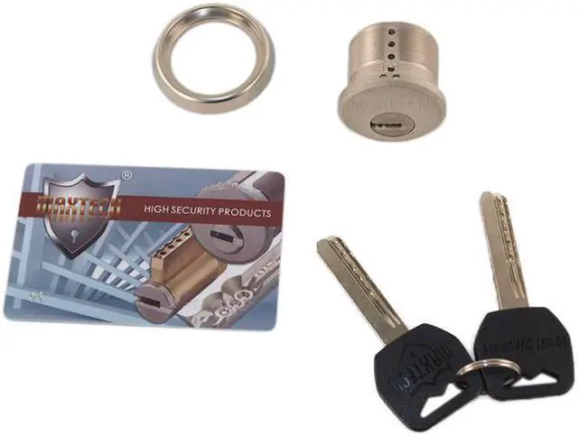 Alt view image 5 of 5 - Maxtech Lock (Like MUL-T-LOCK), Solid Brass Replacement 1" Mortise Cylinder Lock, Satin Nickel US32D, HIGH SECURITY, 006 KEYWAY
