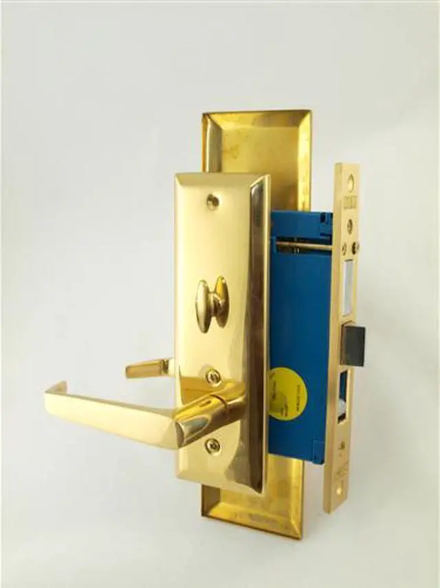 Alt view image 2 of 2 - Maxtech (Marks Metro 116A/3 Like) Polished Brass Finish, Right Hand, Heavy Duty Mortise Entry Screwless Lever Lockset Thru Bolted, 2-1/2" Lock Set