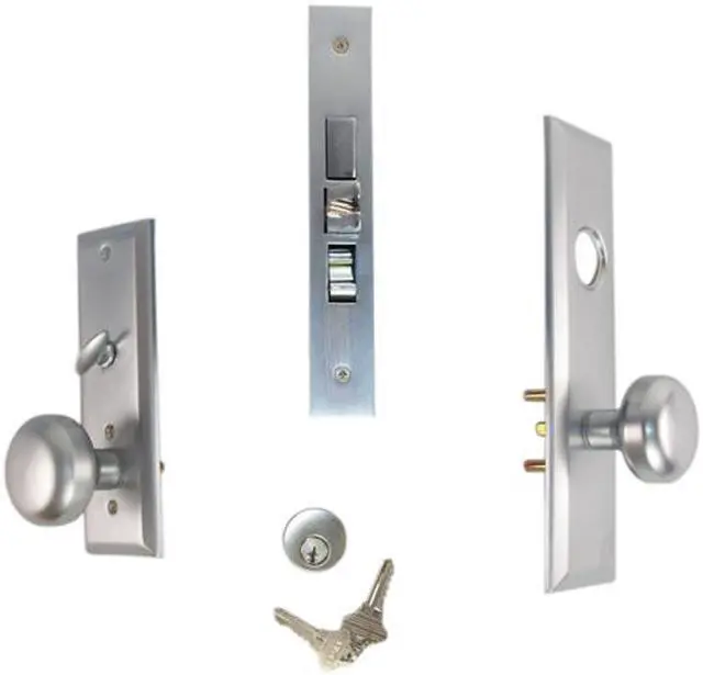 Alt view image 4 of 5 - Maxtech (Marks New Yorker 7NY10A/26D Like) 1033BF26DL Satin Chrome Left Hand Heavy Duty Mortise Entry Lockset Screwless Knobs Thru-Bolted, 2-3/4" Lock Set