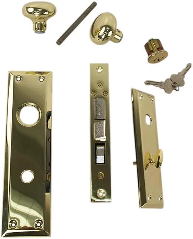 Alt view image 4 of 6 - Tuff Stuff Security Metro Version (Marks 91A/3 Like) 6100AL Polished Brass US3 Left Hand Apartment Mortise Entry Lockset, swivel spindle with Screw on Knobs Surface Mounted Lock Set