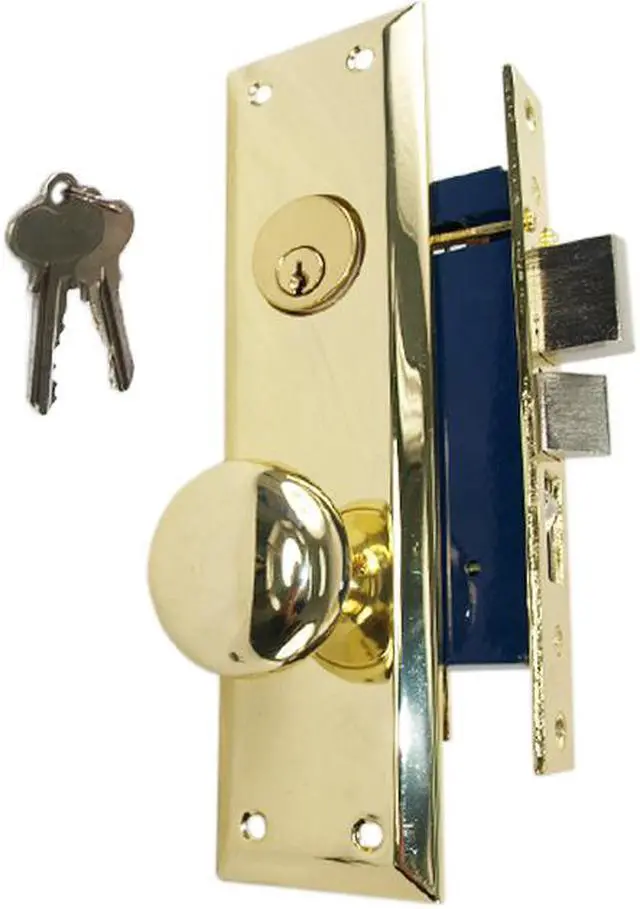 Alt view image 5 of 6 - Tuff Stuff Security Metro Version (Marks 91A/3 Like) 6100AL Polished Brass US3 Left Hand Apartment Mortise Entry Lockset, swivel spindle with Screw on Knobs Surface Mounted Lock Set