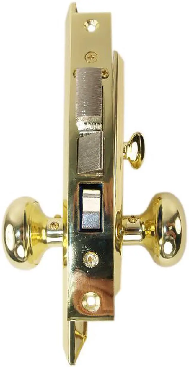 Alt view image 2 of 6 - Tuff Stuff Security Metro Version (Marks 91A/3 Like) 6100AL Polished Brass US3 Left Hand Apartment Mortise Entry Lockset, swivel spindle with Screw on Knobs Surface Mounted Lock Set