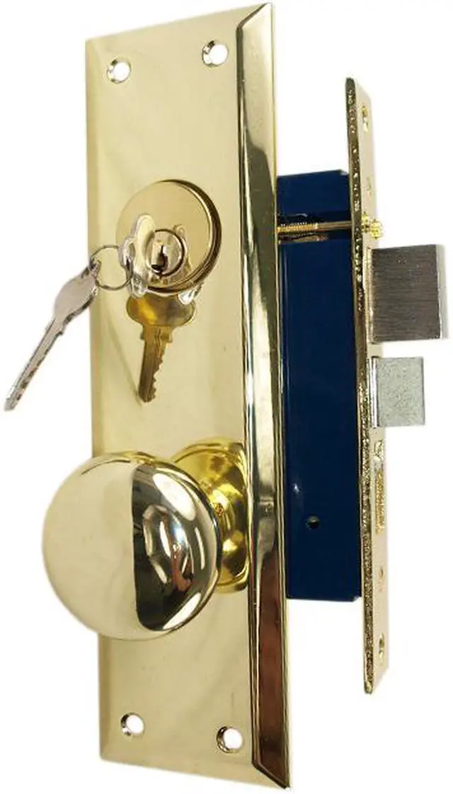 Alt view image 6 of 6 - Tuff Stuff Security Metro Version (Marks 91A/3 Like) 6100AL Polished Brass US3 Left Hand Apartment Mortise Entry Lockset, swivel spindle with Screw on Knobs Surface Mounted Lock Set