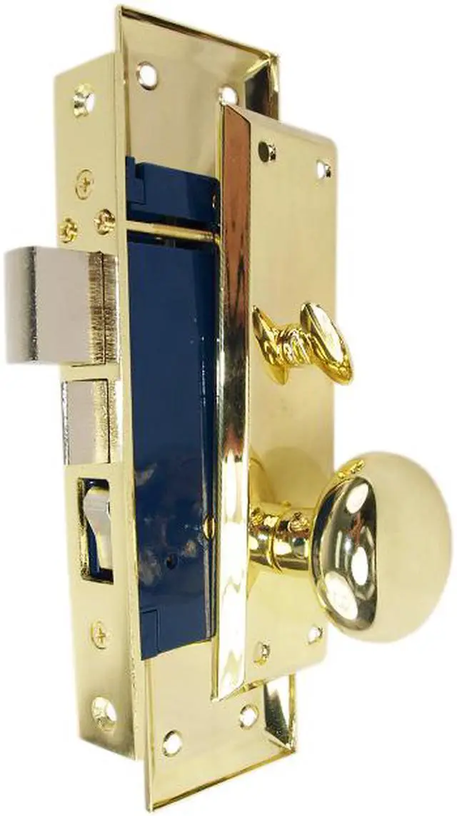 Alt view image 3 of 6 - Tuff Stuff Security Metro Version (Marks 91A/3 Like) 6100AL Polished Brass US3 Left Hand Apartment Mortise Entry Lockset, swivel spindle with Screw on Knobs Surface Mounted Lock Set