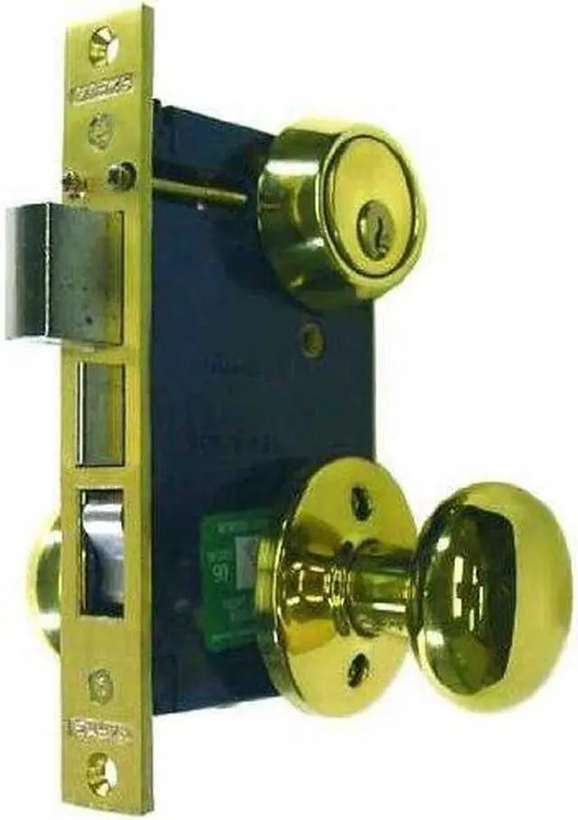Alt view image 2 of 7 - Marks 22F/3-W-RH Polished Brass US3 F Function Right Hand Single Cylinder Ornamental Iron Knob Rose Mortise Panic Proof Dormitory Lockset With Thumb Turn