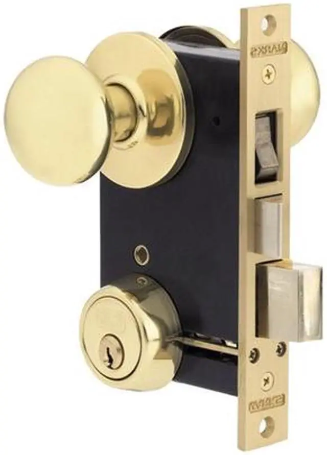 Alt view image 3 of 7 - Marks 22F/3-W-RH Polished Brass US3 F Function Right Hand Single Cylinder Ornamental Iron Knob Rose Mortise Panic Proof Dormitory Lockset With Thumb Turn