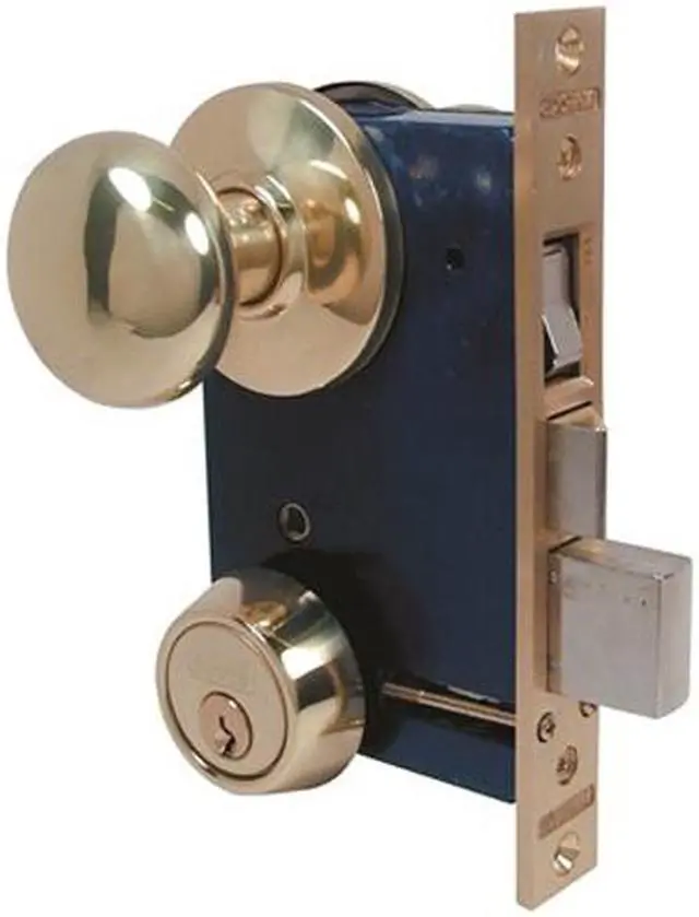 Alt view image 4 of 7 - Marks 22F/3-W-RH Polished Brass US3 F Function Right Hand Single Cylinder Ornamental Iron Knob Rose Mortise Panic Proof Dormitory Lockset With Thumb Turn