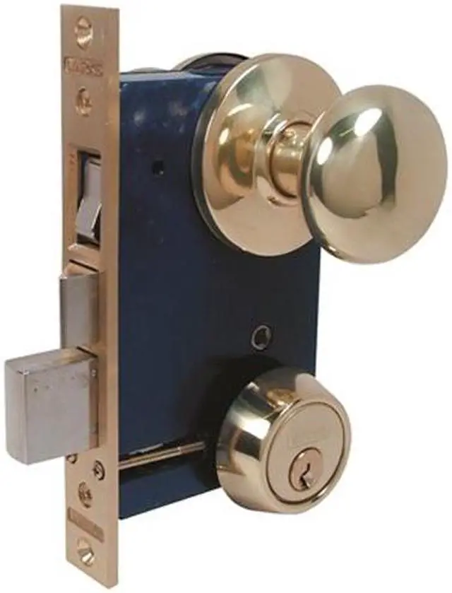 Alt view image 4 of 6 - Marks 22F/3-W-LH Polished Brass US3 F Function Left Hand Single Cylinder Ornamental Iron Knob Rose Mortise Panic Proof Dormitory Lockset With Thumb Turn