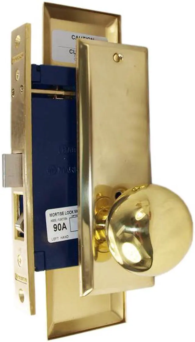 Alt view image 3 of 3 - Marks New Yorker 9NY10D/3, Polished Brass Left Hand Mortise Lock Knob, Office Vestibule, Classroom, Latch and Rocker (No Bolt) Lockset, Screwless Knobs Thru Bolted Lock Set