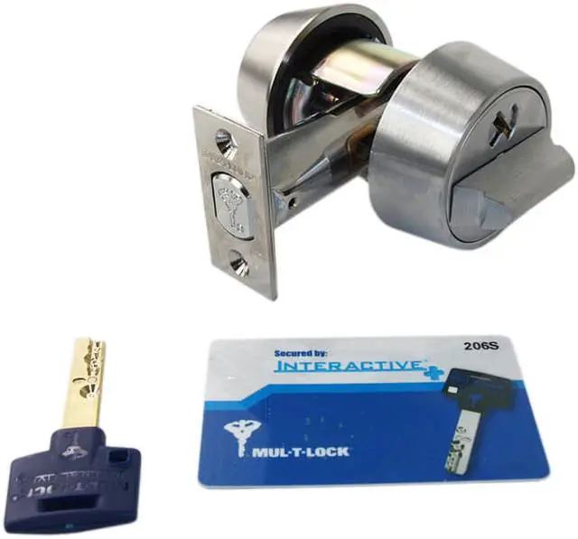 Alt view image 7 of 7 - Mul-t-lock, HDC-26-206, Satin Chrome, Hercular Double Cylinder Captive Key Deadbolt, HIGH SECURITY, INTERACTIVE + 206 KEYWAY