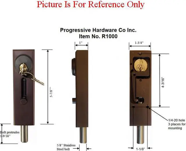 Alt view image 7 of 7 - Progressive Hardware R1000 DU Duranodic Drop Bolt Lock for Revolving Doors and Other Applications