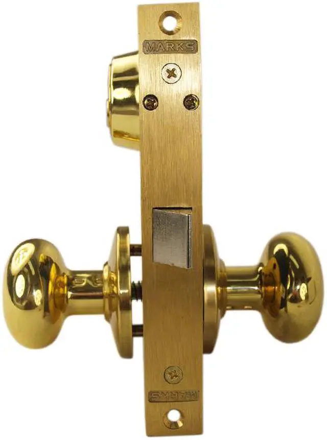 Alt view image 2 of 7 - Marks 22DW/3-W-LH Polished Brass Left Hand Ornamental Knob Rose Mortise Lockset Knob Vestibule Function Lock Set Iron Gate Door Latch Only - Single Cylinder (NO Thumb Turn)