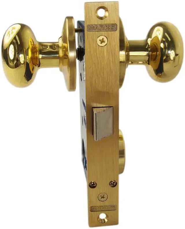 Alt view image 6 of 7 - Marks 22DW/3-W-LH Polished Brass Left Hand Ornamental Knob Rose Mortise Lockset Knob Vestibule Function Lock Set Iron Gate Door Latch Only - Single Cylinder (NO Thumb Turn)