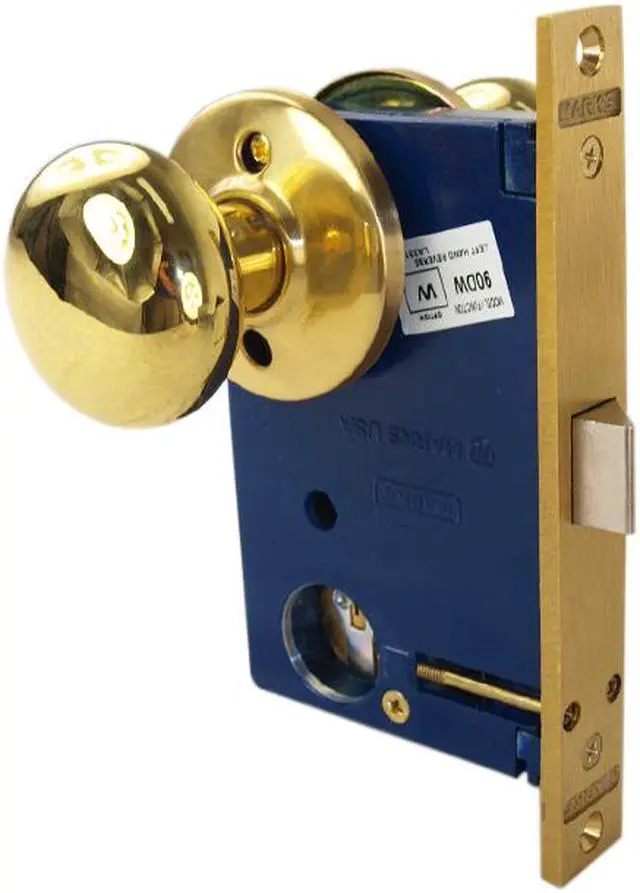 Alt view image 7 of 7 - Marks 22DW/3-W-LH Polished Brass Left Hand Ornamental Knob Rose Mortise Lockset Knob Vestibule Function Lock Set Iron Gate Door Latch Only - Single Cylinder (NO Thumb Turn)
