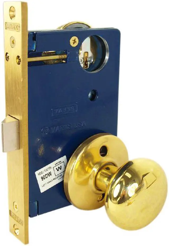 Alt view image 3 of 7 - Marks 22DW/3-W-LH Polished Brass Left Hand Ornamental Knob Rose Mortise Lockset Knob Vestibule Function Lock Set Iron Gate Door Latch Only - Single Cylinder (NO Thumb Turn)