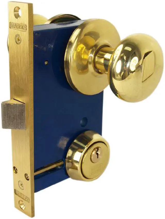 Alt view image 5 of 7 - Marks 22DW/3-W-LH Polished Brass Left Hand Ornamental Knob Rose Mortise Lockset Knob Vestibule Function Lock Set Iron Gate Door Latch Only - Single Cylinder (NO Thumb Turn)