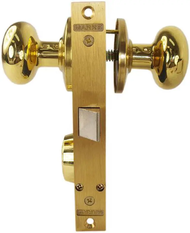 Alt view image 6 of 7 - Marks, 22DW/3-W-RH Polished Brass, Right Hand, Ornamental Knobe Rose Mortise Lockset Knob Vestibule Function Lock Set Iron Gate Door Latch Only - Single Cylinder (NO Thumb Turn)