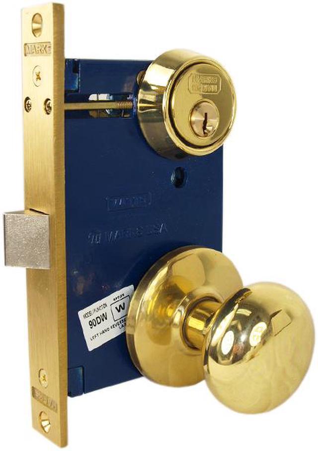 Marks, 22DW/3-W-RH Polished Brass, Right Hand, Ornamental Knobe Rose Mortise  Lockset Knob Vestibule Function Lock Set Iron Gate Door Latch Only Single  Cylinder (NO Thumb Turn)