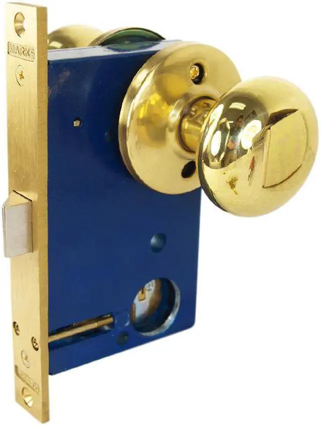 Alt view image 7 of 7 - Marks, 22DW/3-W-RH Polished Brass, Right Hand, Ornamental Knobe Rose Mortise Lockset Knob Vestibule Function Lock Set Iron Gate Door Latch Only - Single Cylinder (NO Thumb Turn)