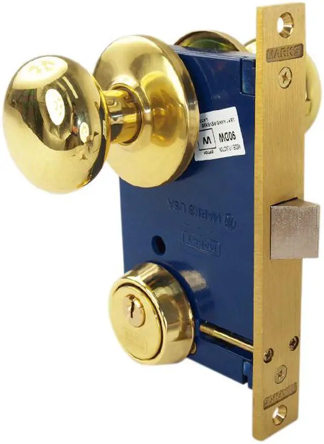 Alt view image 5 of 7 - Marks, 22DW/3-W-RH Polished Brass, Right Hand, Ornamental Knobe Rose Mortise Lockset Knob Vestibule Function Lock Set Iron Gate Door Latch Only - Single Cylinder (NO Thumb Turn)