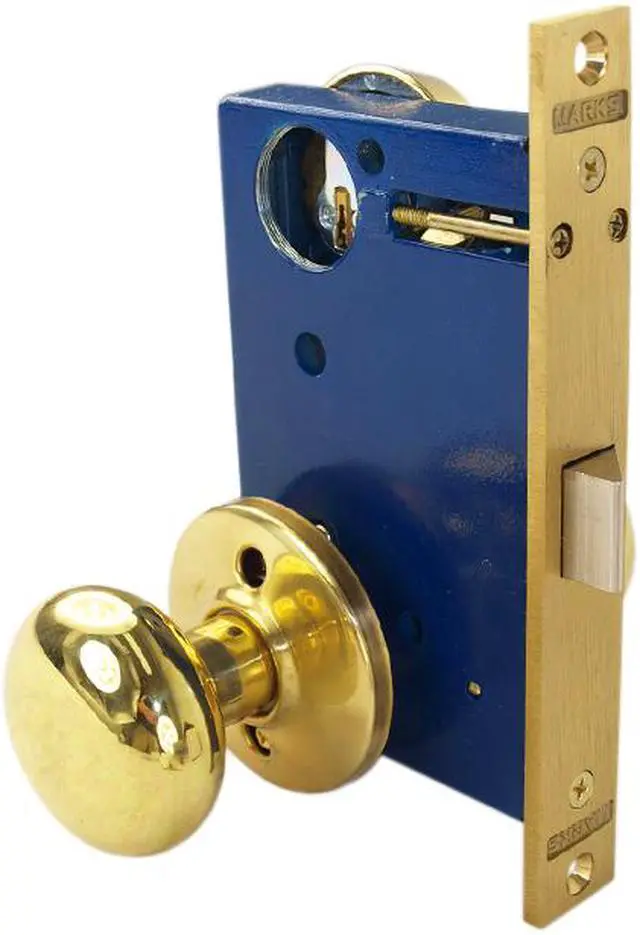 Alt view image 3 of 7 - Marks, 22DW/3-W-RH Polished Brass, Right Hand, Ornamental Knobe Rose Mortise Lockset Knob Vestibule Function Lock Set Iron Gate Door Latch Only - Single Cylinder (NO Thumb Turn)