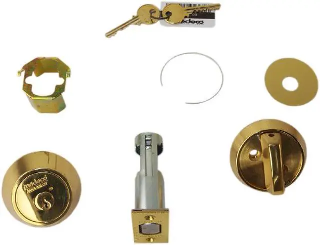 Alt view image 5 of 5 - Medeco, 11-0100-05-00, Bright Brass, Single Cylinder Deadbolt, 2-3/8" Backset 00 Keyway HIGH SECURITY