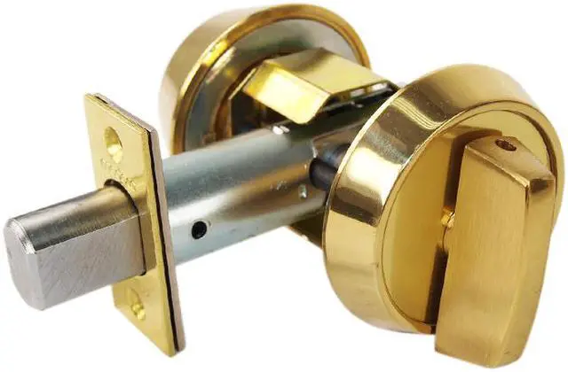 Alt view image 3 of 5 - Medeco, 11-0100-05-00, Bright Brass, Single Cylinder Deadbolt, 2-3/8" Backset 00 Keyway HIGH SECURITY