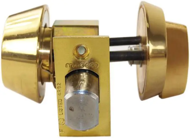 Alt view image 2 of 5 - Medeco, 11-0100-05-00, Bright Brass, Single Cylinder Deadbolt, 2-3/8" Backset 00 Keyway HIGH SECURITY