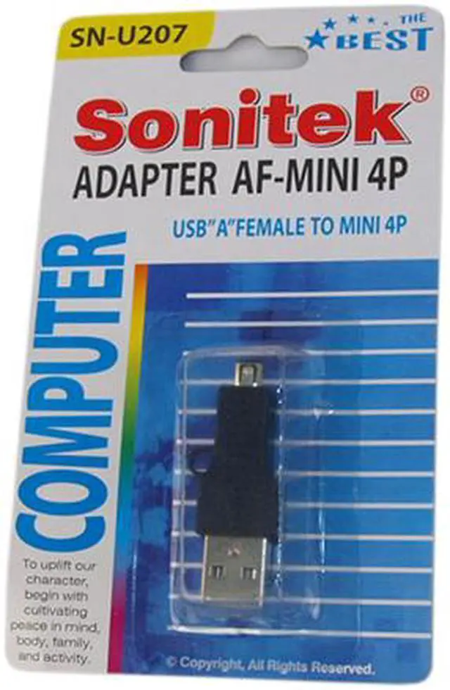 Alt view image 2 of 3 - Sonitek SN-U207 AF-MINI 4 Pin USB Adapter USB "A" Female To Mini 4P