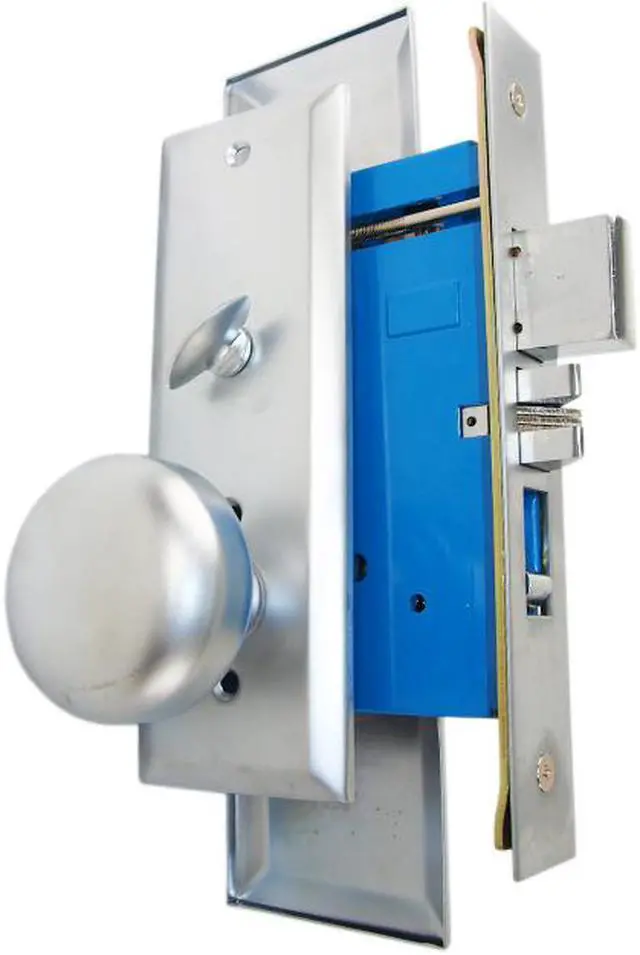 Alt view image 3 of 5 - Maxtech (Marks New Yorker 7NY10A/26D Like) 1033BF26DR Satin Chrome Right Hand Heavy Duty Mortise Entry Lockset Screwless Knobs Thru-Bolted, 2-3/4" Lock Set