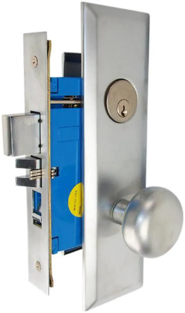 Main image of Maxtech (Marks New Yorker 7NY10A/26D Like) 1033BF26DR Satin Chrome Right Hand Heavy Duty Mortise Entry Lockset Screwless Knobs Thru-Bolted, 2-3/4" Lock Set
