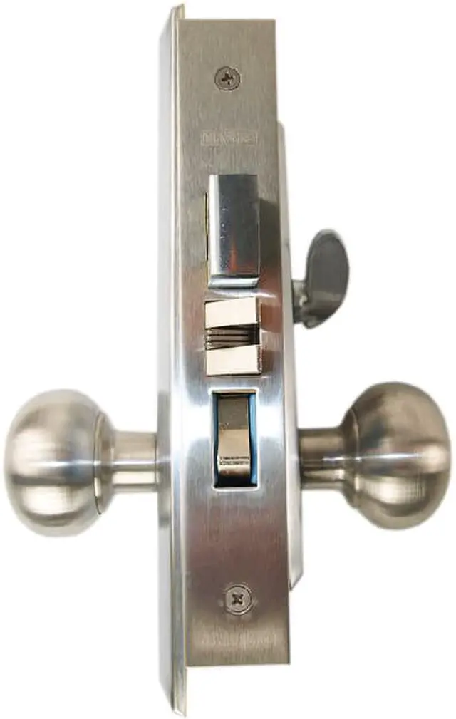 Alt view image 2 of 4 - Marks New Yorker 7NY10A/26D, Satin Chrome Left Hand Mortise Entry Lock Set, Screwless Knobs Thru-Bolted Lockset