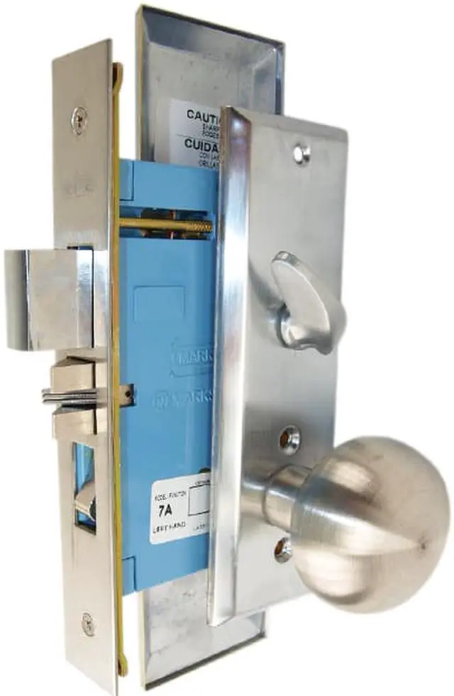 Alt view image 3 of 4 - Marks New Yorker 7NY10A/26D, Satin Chrome Left Hand Mortise Entry Lock Set, Screwless Knobs Thru-Bolted Lockset