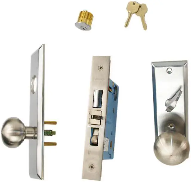 Alt view image 4 of 4 - Marks New Yorker 7NY10A/26D, Satin Chrome Right Hand Mortise Entry Lock Set, Screwless Knobs Thru-Bolted Lockset