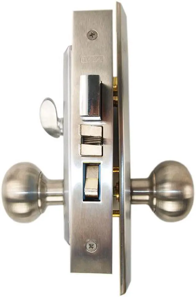 Alt view image 2 of 4 - Marks New Yorker 7NY10A/26D, Satin Chrome Right Hand Mortise Entry Lock Set, Screwless Knobs Thru-Bolted Lockset