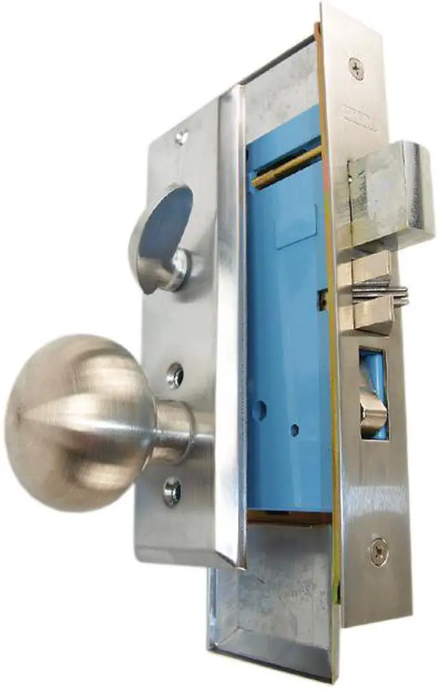 Alt view image 3 of 4 - Marks New Yorker 7NY10A/26D, Satin Chrome Right Hand Mortise Entry Lock Set, Screwless Knobs Thru-Bolted Lockset