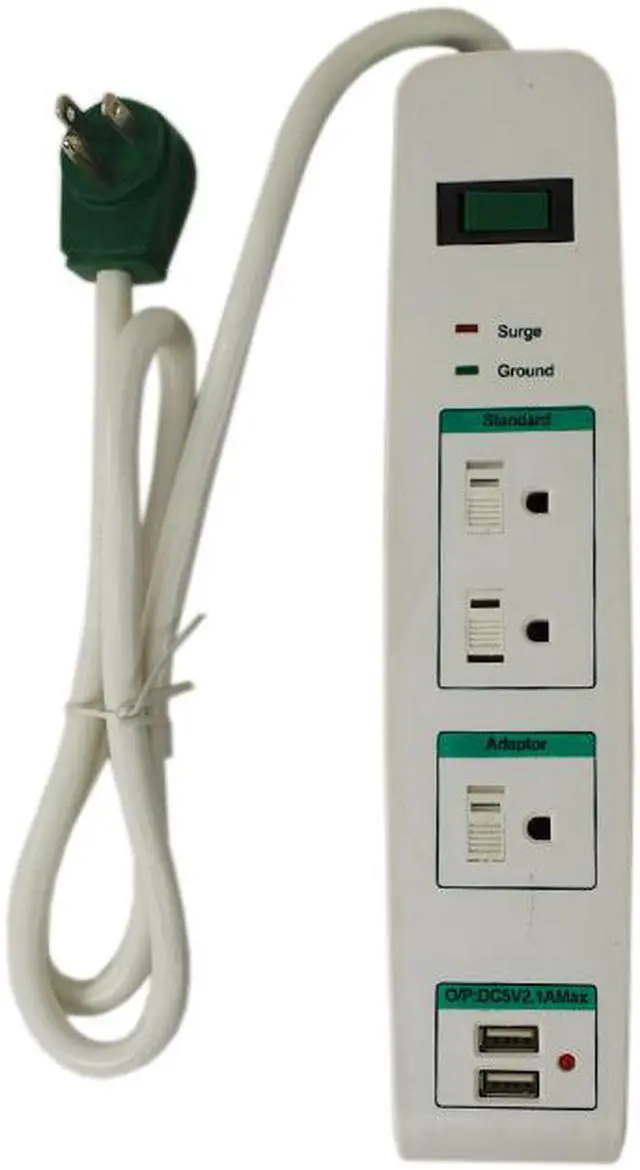 Main image of Go Green Power GG-13103USB 3 Outlet Surge Protector with 2 USB Ports and 3' Foot Extension Cord Features Child Outlet Safety Covers