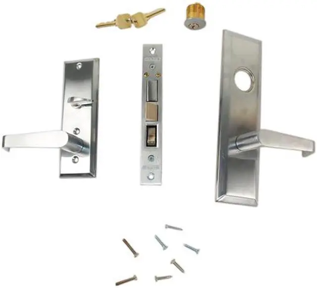 Alt view image 4 of 4 - Marks Metro 116A/26D, Satin Chrome Right Hand Entrance Angled Lever Escutcheon Plate Mortise Entry Lockset, Screwless Angled Lever Thru-Bolted Lock Set
