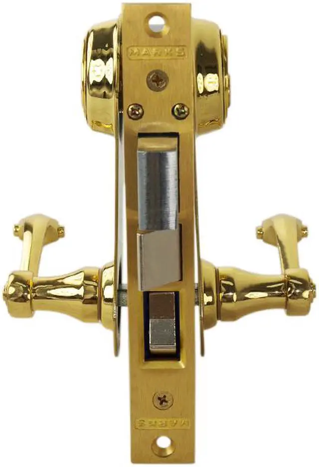 Alt view image 2 of 5 - Marks 9215AC/3-W-LHR Polished Brass US3 Left Hand Reverse Ornamental Unilock Lever Plate Mortise Entry Double Cylinder Lock Set For Iron Gate Door (This Is For Out-Swinging Doors)