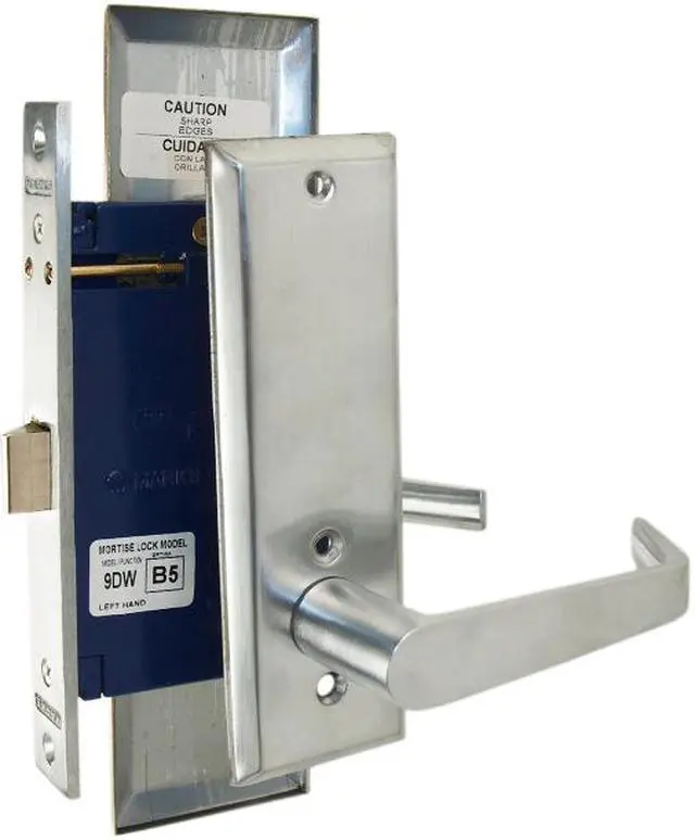Alt view image 3 of 3 - Marks Metro 116DW/26D Satin Chrome Left Hand Mortise Lock Angled Lever Escutcheon Plate Vestibule Function Latch Only 2-1/2" Lock Set, Screwless Angled Lever Thru Bolted Lockset