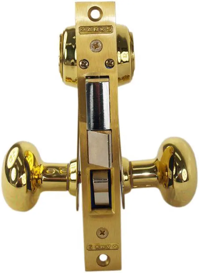 Alt view image 2 of 4 - Marks 21AC/3-W-RHR Polished Brass US3 Right Hand Reverse (Out-Swinging Door) Ornamental Unilock Knob/Plate Mortise Entry Lockset Iron Gate Door Double Cylinder Lock Set
