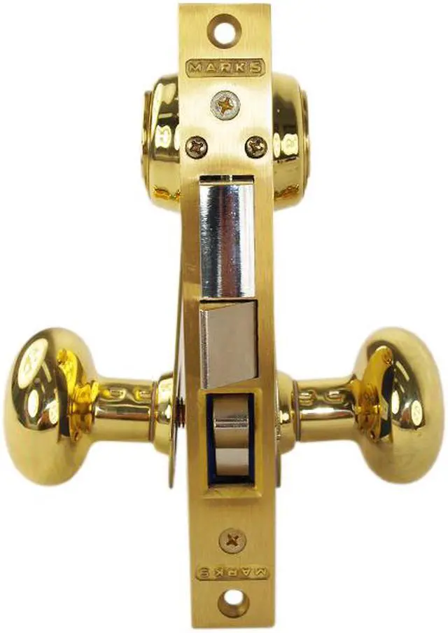 Alt view image 2 of 4 - Marks 21AC/3-W-LHR Polished Brass US3 Left Hand Reverse (Out-Swinging Door) Ornamental Unilock Knob/Plate Mortise Entry Lockset Iron Gate Door Double Cylinder Lock Set