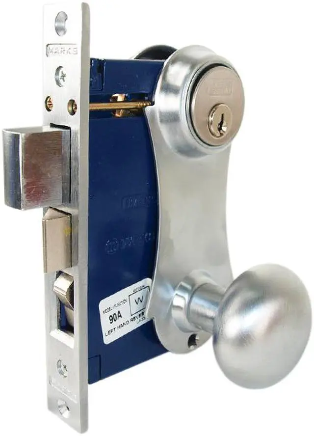 Main image of Marks 21AC/26D-W-RHR Satin Chrome Right Hand Reverse (Out-Swinging Door) Ornamental Unilock Knob/Plate Mortise Entry Lockset Iron Gate Door Double Cylinder Lock Set