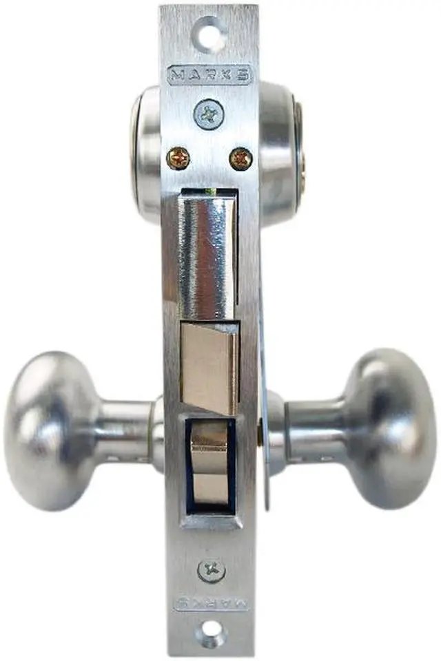 Alt view image 2 of 3 - Marks 21AC/26D-W-RHR Satin Chrome Right Hand Reverse (Out-Swinging Door) Ornamental Unilock Knob/Plate Mortise Entry Lockset Iron Gate Door Double Cylinder Lock Set
