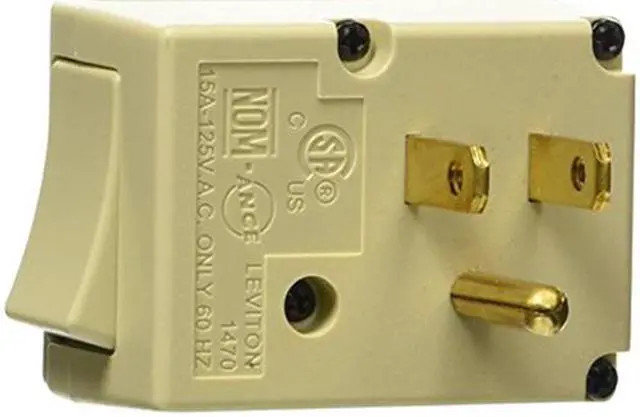 Alt view image 2 of 3 - Leviton, 1470-I, Ivory, 15 Amp 125 Volt AC 3 Wire Grounded Switch Tap with On / Off Button