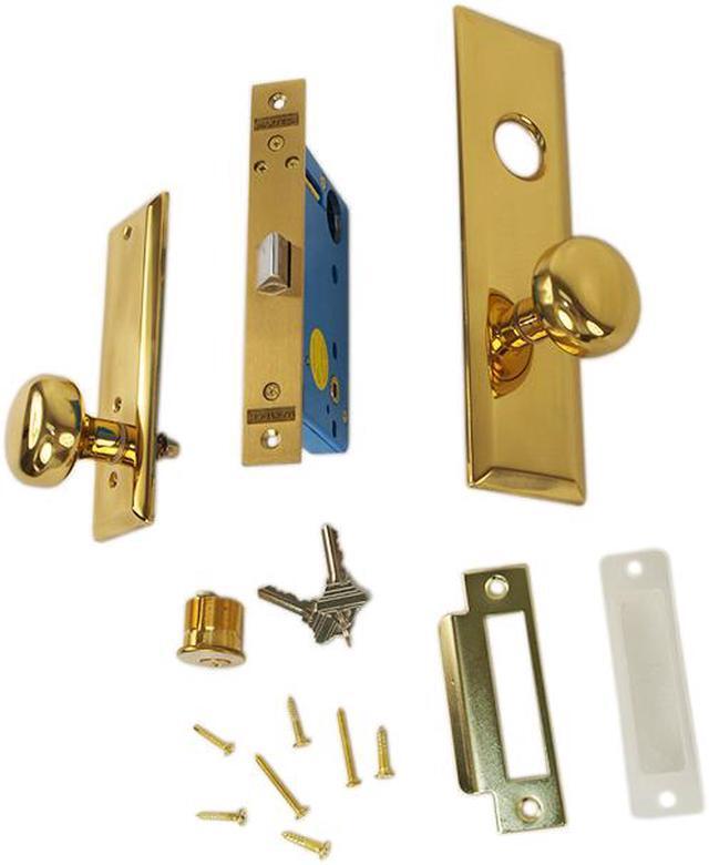 Alt view image 4 of 4 - Maxtech (Like Marks 114DW) Polished Brass Left Hand Heavy Duty Mortise Lock Knob Vestibule Function Always Locked Storeroom Latch Only Lockset, Screwless Knobs Thru Bolted Lock Set