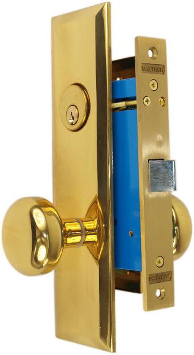Main image of Maxtech (Like Marks 114DW) Polished Brass Left Hand Heavy Duty Mortise Lock Knob Vestibule Function Always Locked Storeroom Latch Only Lockset, Screwless Knobs Thru Bolted Lock Set